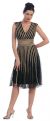Main image of Mesh Tea Length Formal Dress with Striped Detail